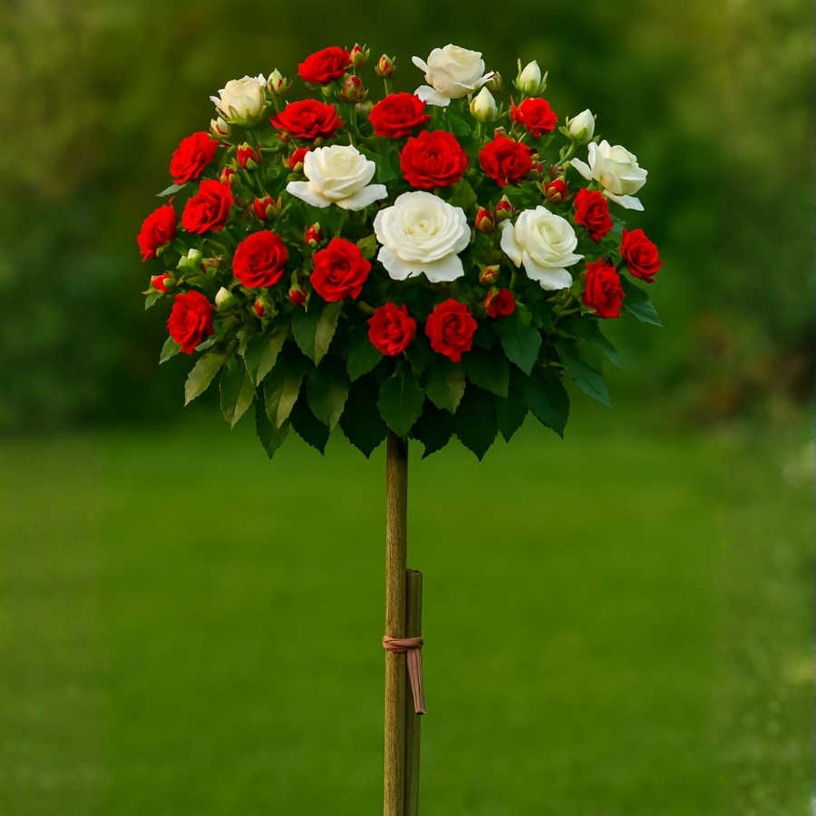 Роза штамбовая Скарлет/Эдельвейс Роза штамбовая Скарлет/Эдельвейс - Dolina-Sad.Ru